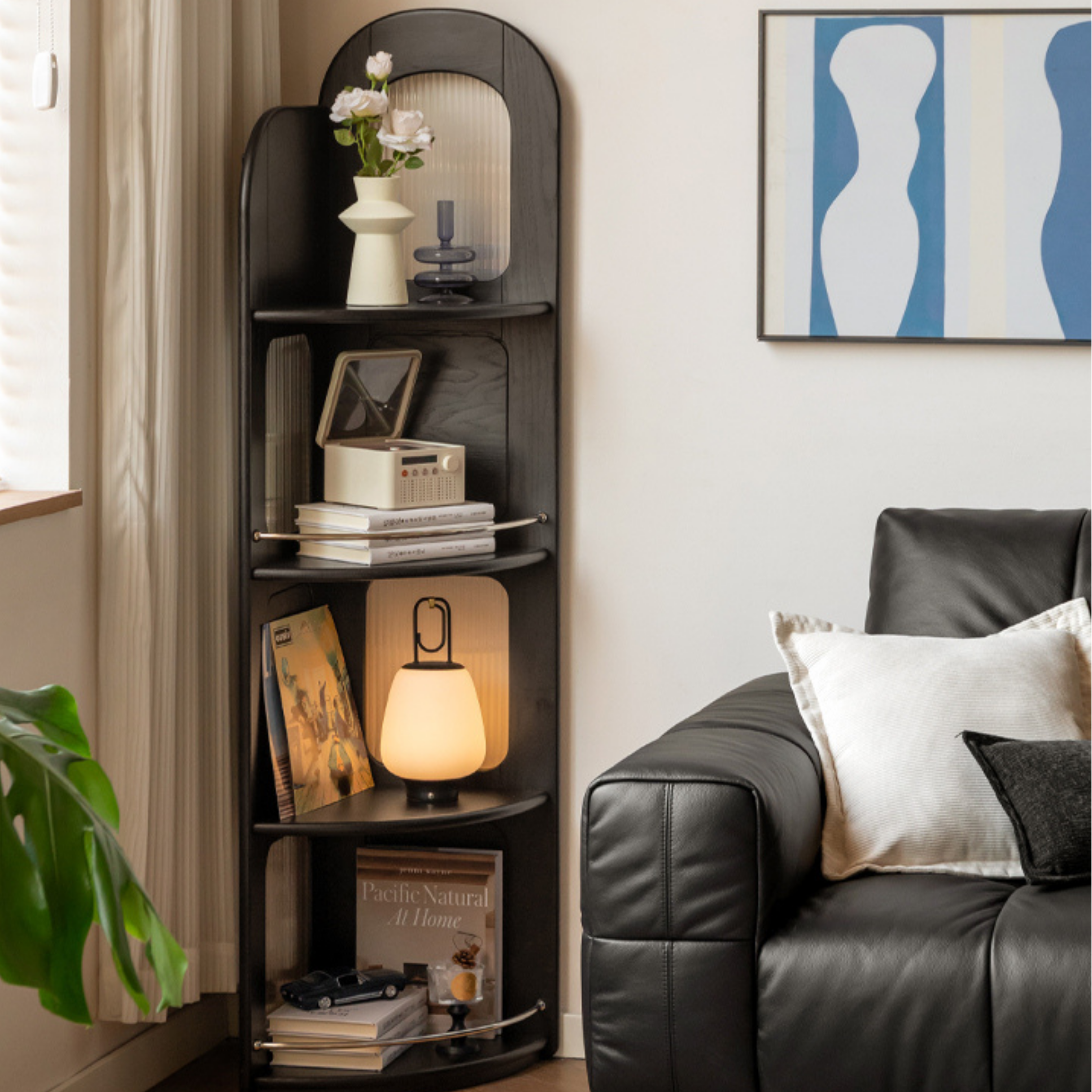 Oak Solid Wood Bauhaus Style Corner Bookshelf