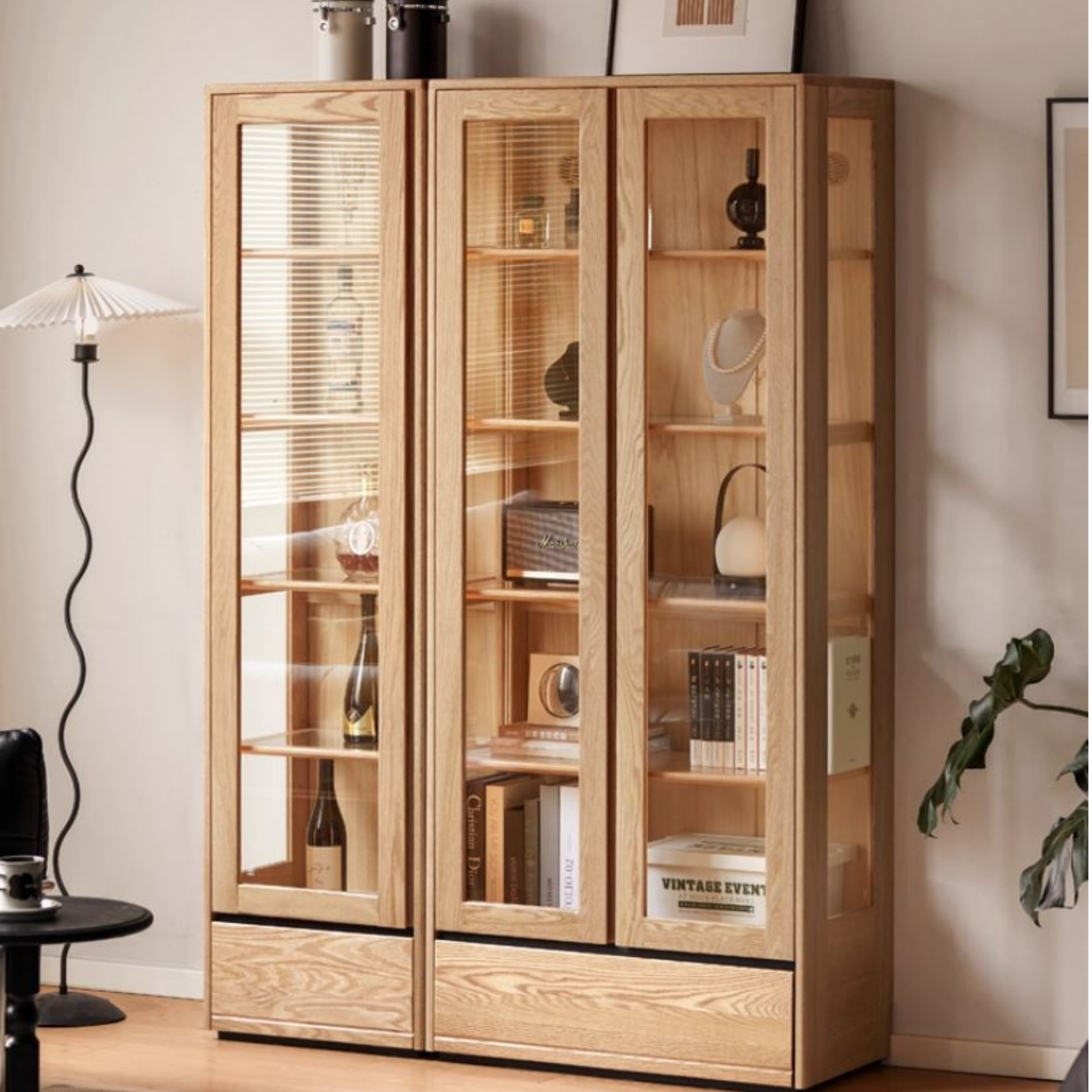 Ash Solid Wood Modern Glass Bookcase