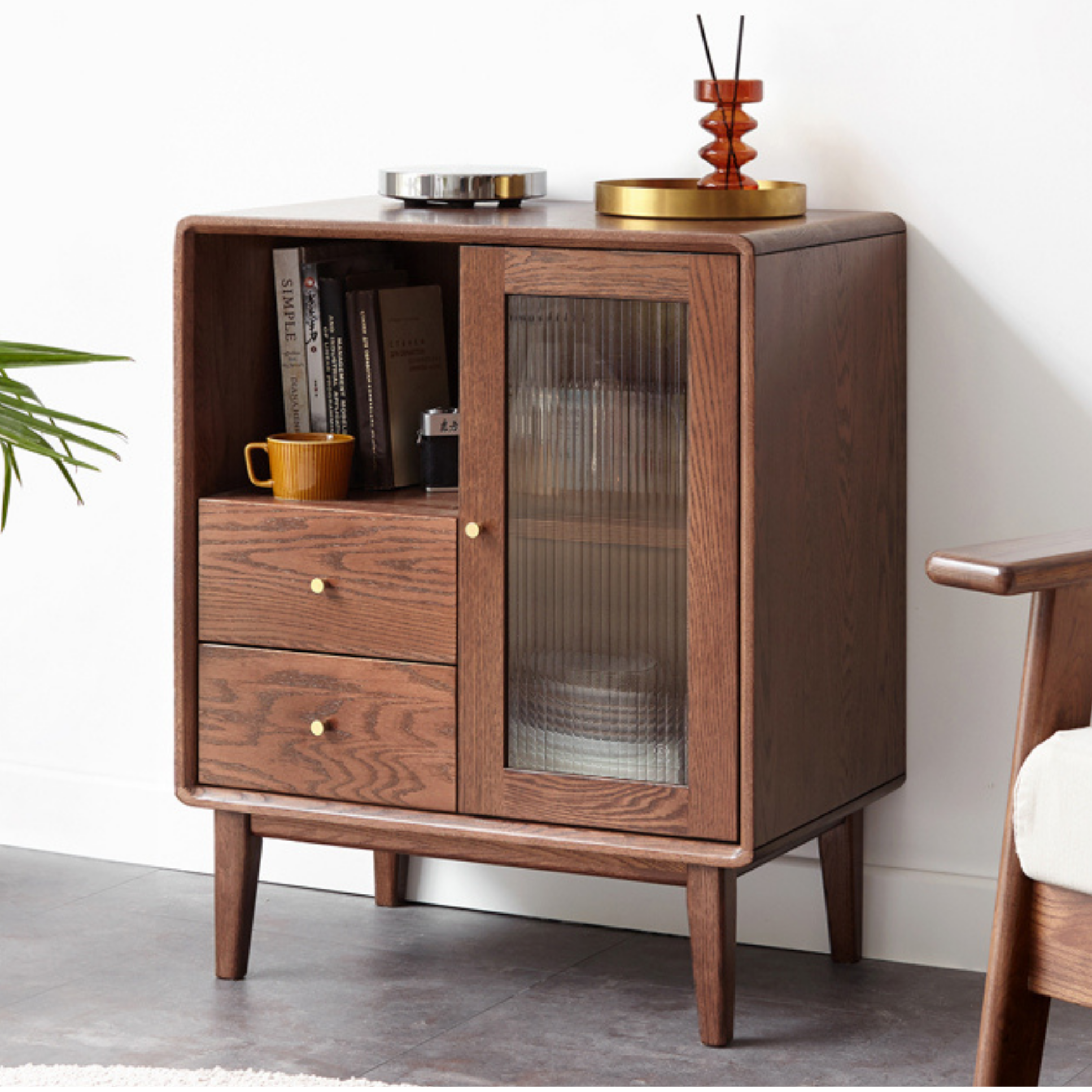 Oak Solid Wood, Solid Rubberwood Side Cabinet.