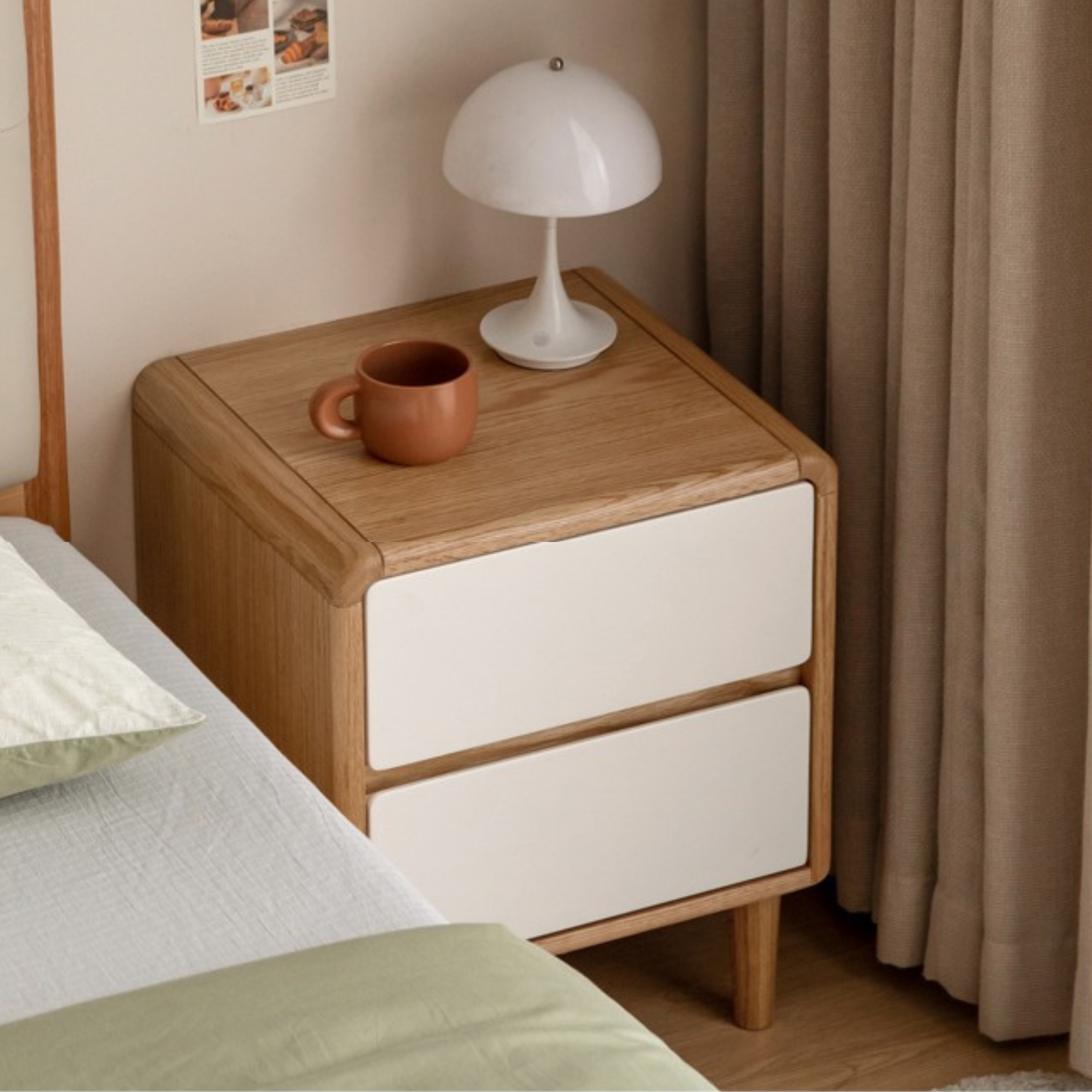 Oak Solid Wood, Solid RubberWood Nightstand