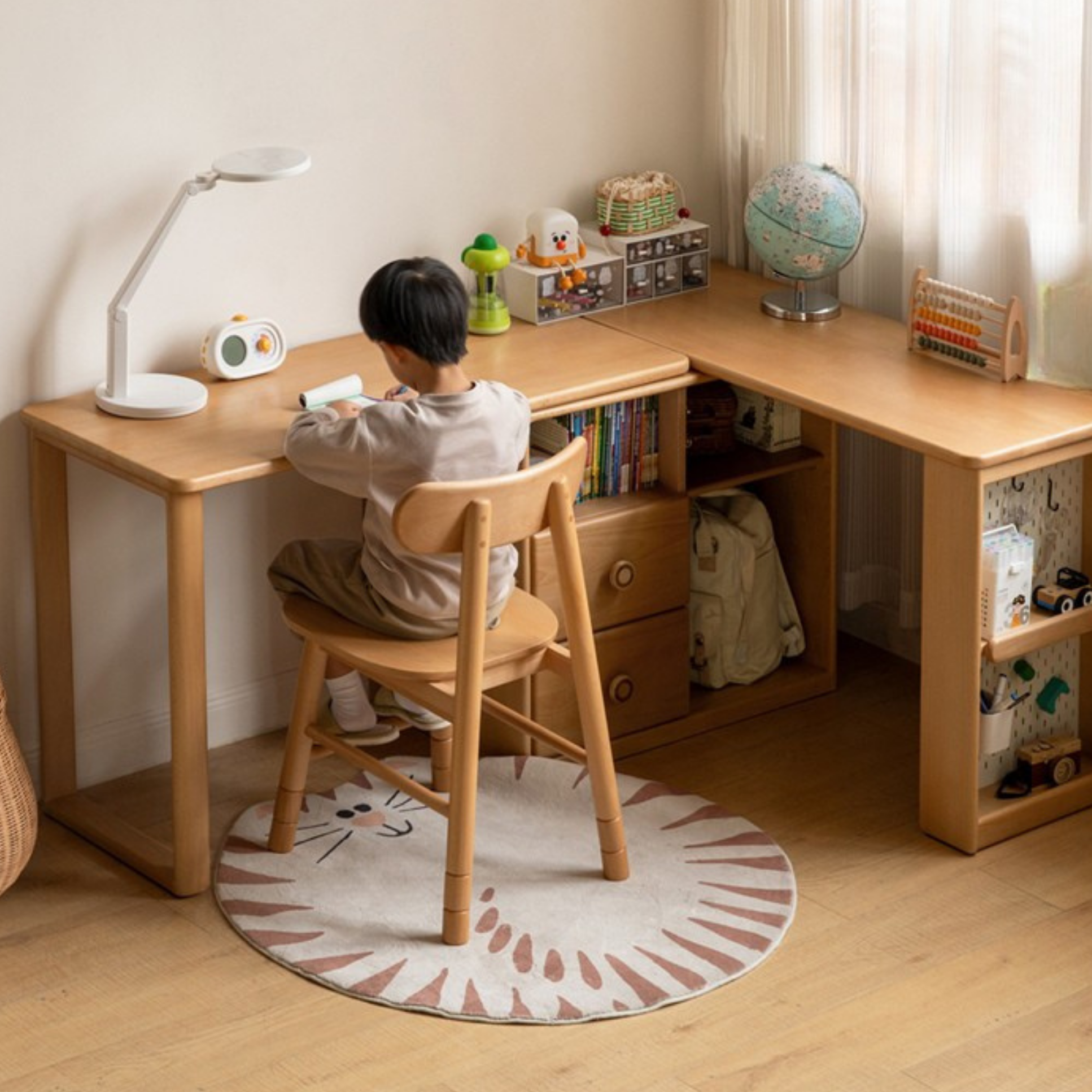 Beech Solid Wood Telescopic Student Writing Desk
