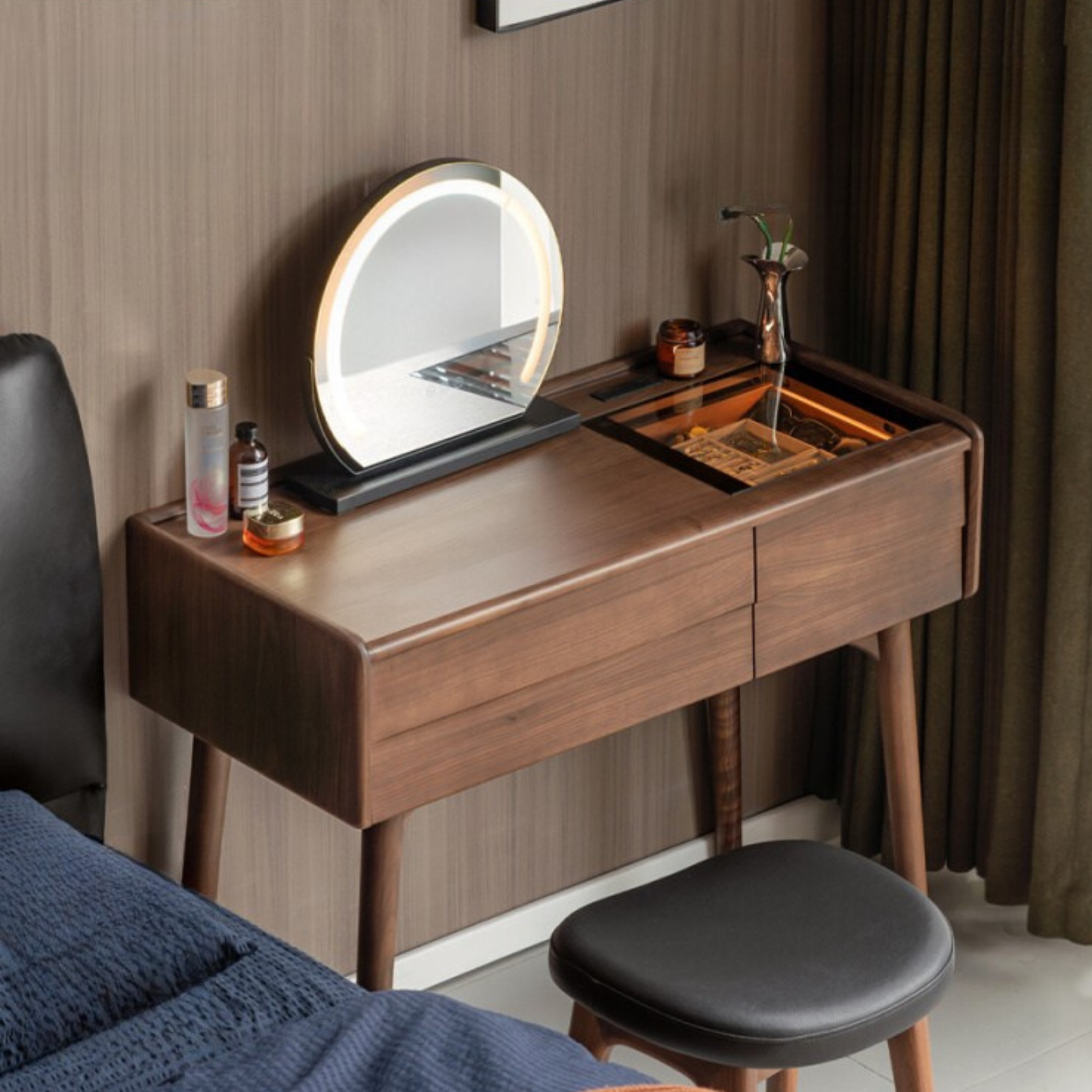 Black Walnut Solid Wood, Solid Longan Hardwood Dressing Table Italian Light Luxury Vanity Table 31.5x17.7x31.7 inch / 80x45x80.5 cm / Rich Dark Walnut