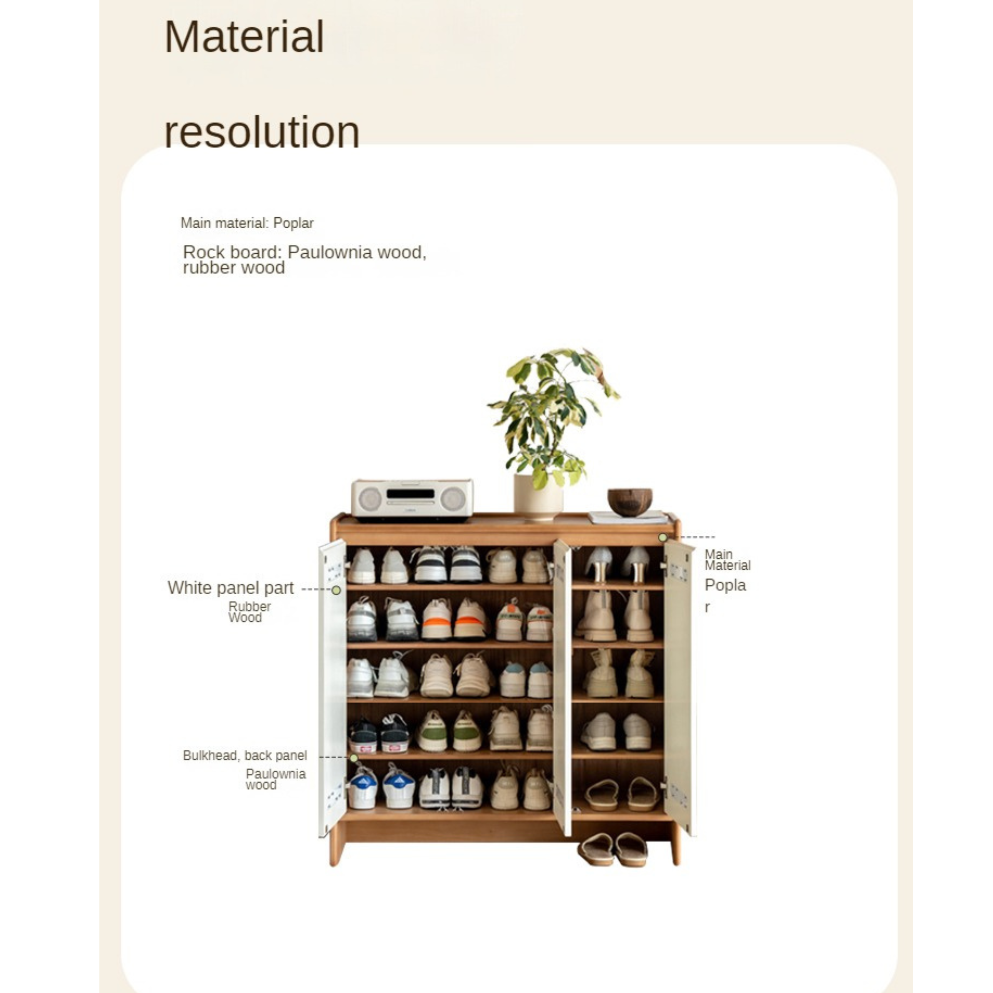 Poplar, Rubber Solid Wood Shoe Cabinet.