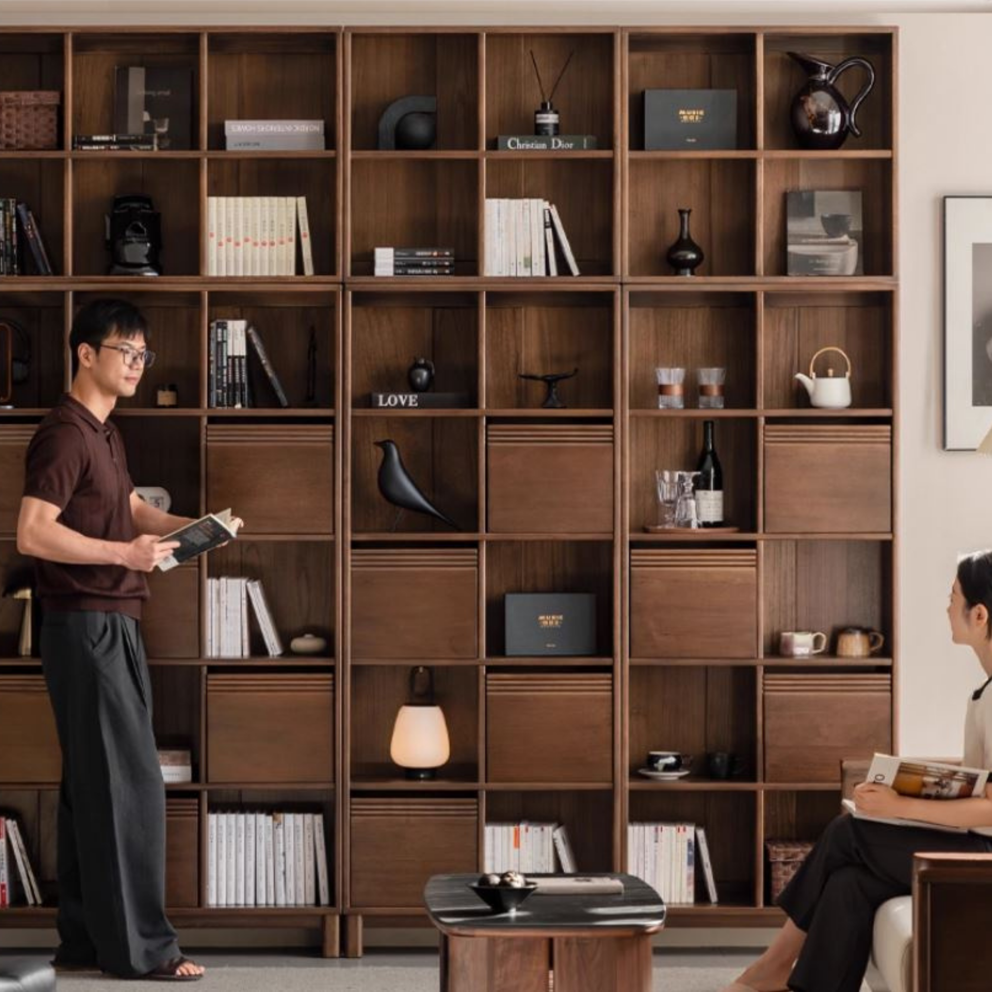 Sandalwood Solid Wood Light Luxury Style Bookshelf