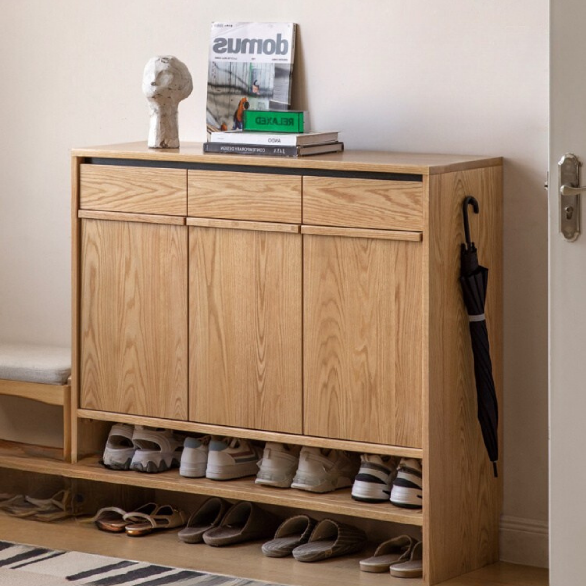 Oak Solid Wood Capacity Shoe Cabinet