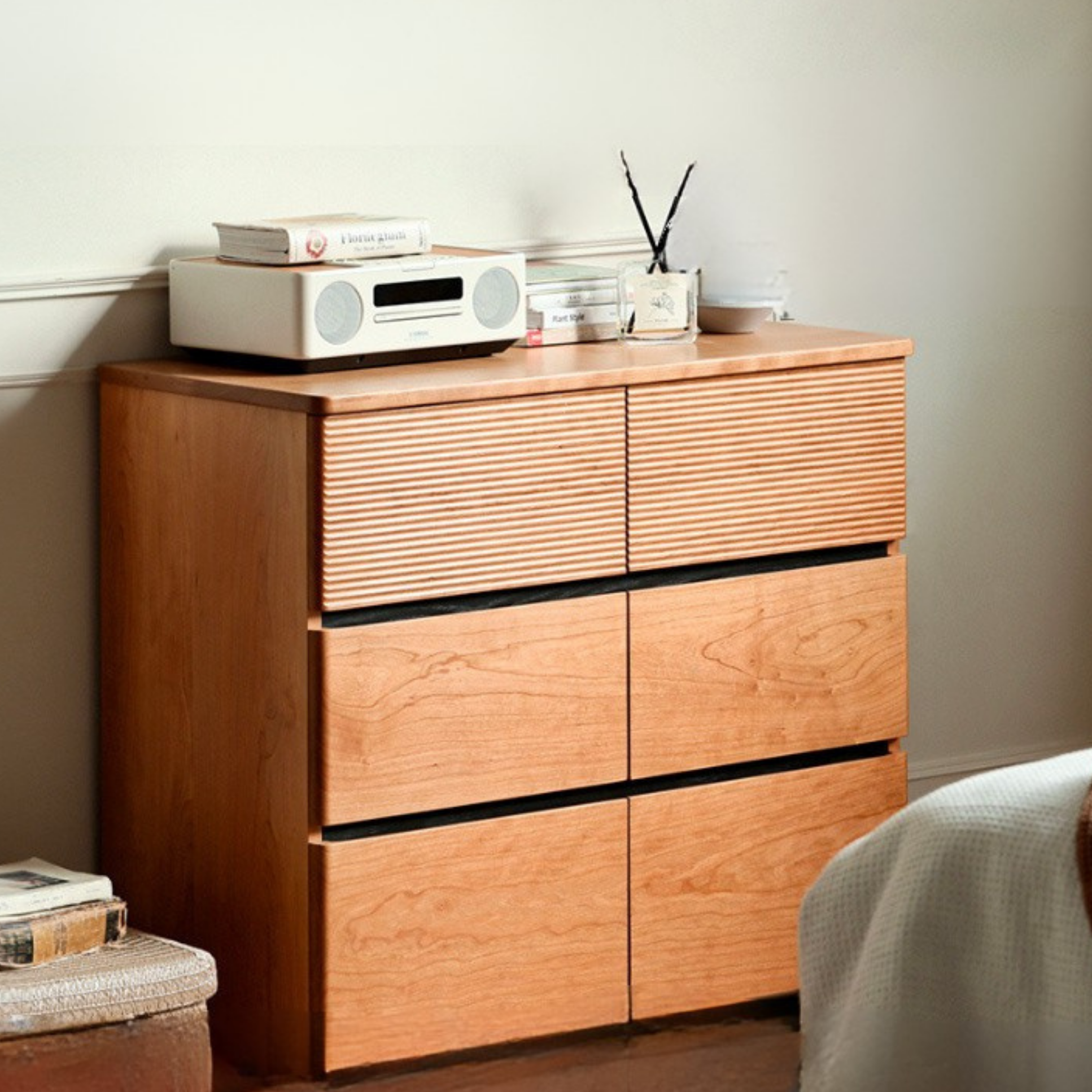 Cherry Solid Wood Six-Drawer Chest, Storage Chest