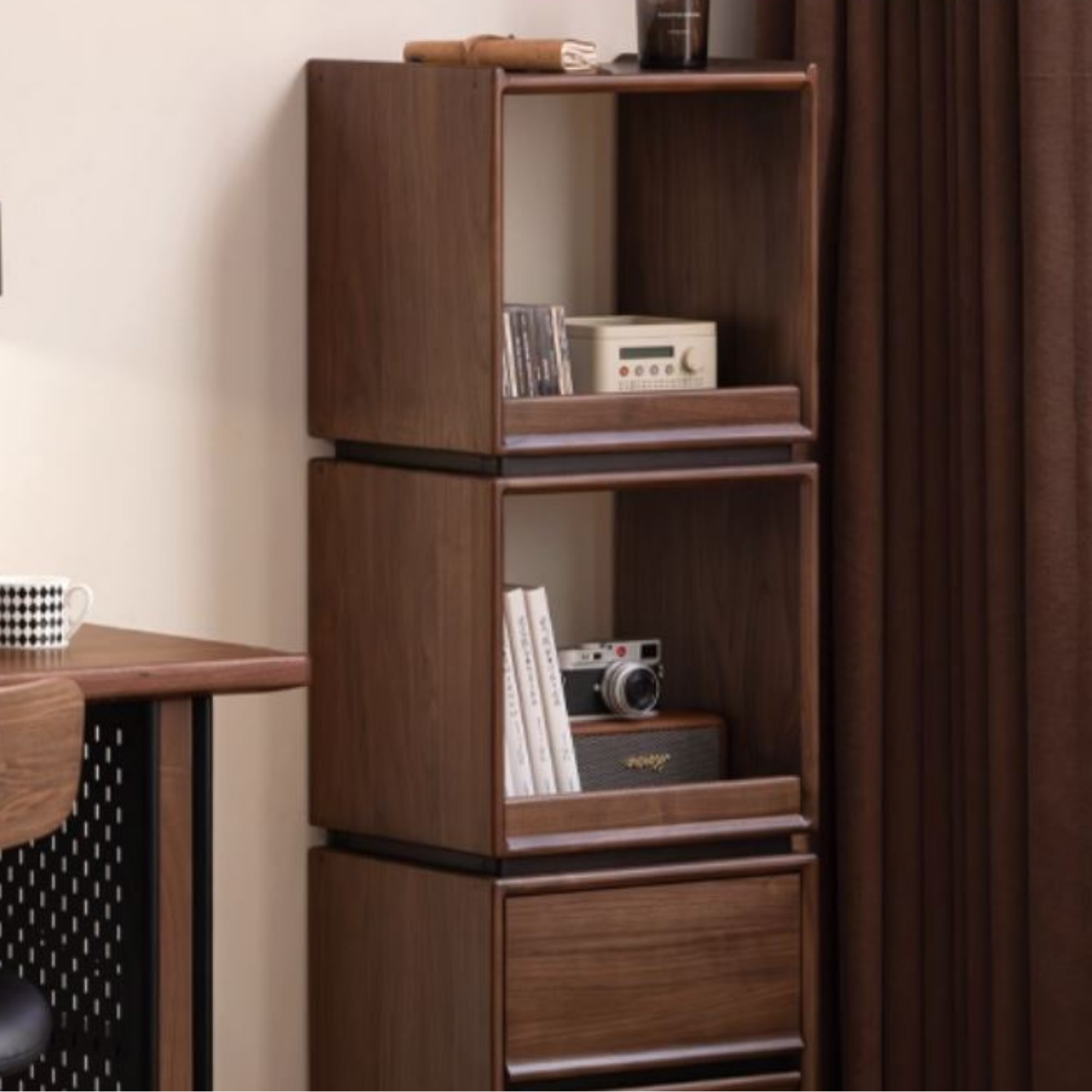 Black Walnut, Sandalwood Solid Wood Italian Light Luxury Bookshelf