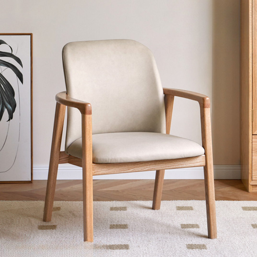 Oak Solid Wood Organic Leather Technology Cloth Chair