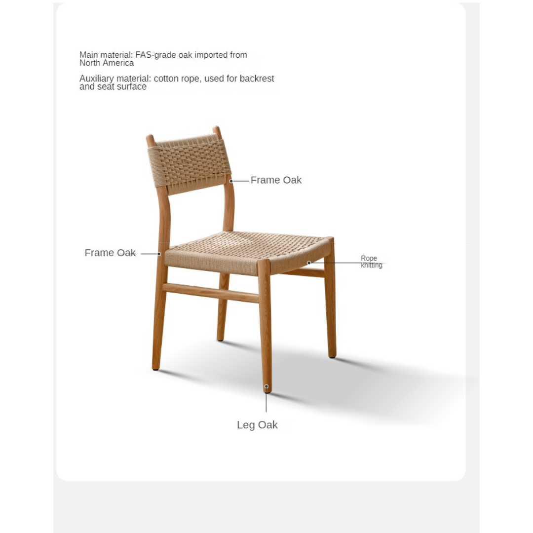Oak, Cherry Solid Wood Rope Dining Chair