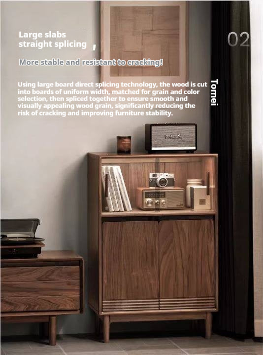 Red Zebrawood Solid Wood Modern Side Cabinet.