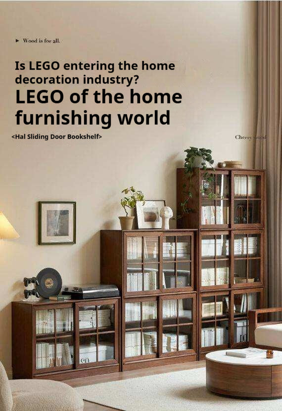 Black Walnut, Oak, Beech Solid Wood Sliding Door Bookcase
