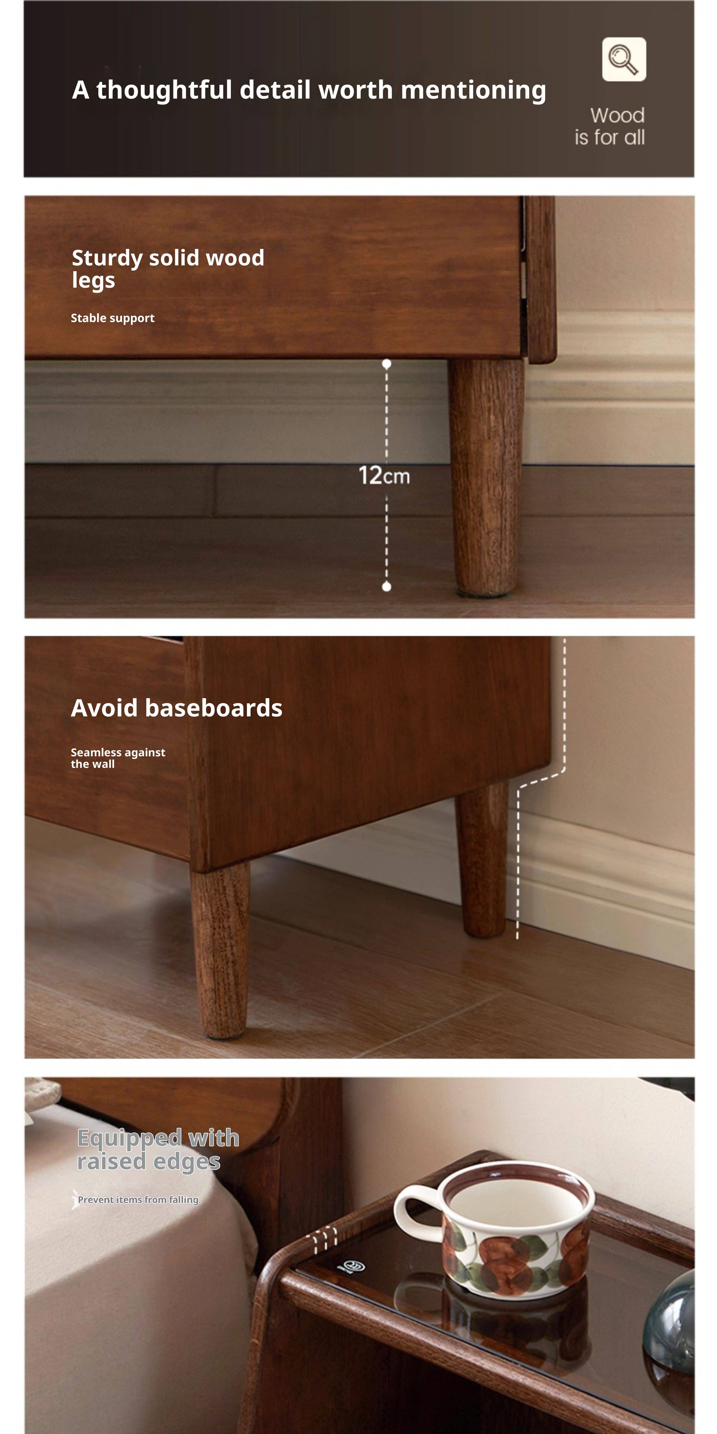 Solid Rubberwood, Oak Solid Wood Nightstand