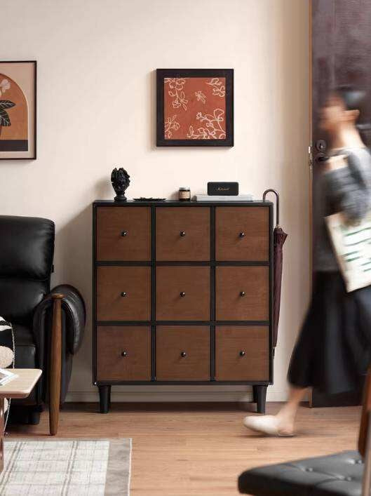 Rubberwood Solid 9-Drawer Dresser, Mid Century Bedroom Storage Cabinet