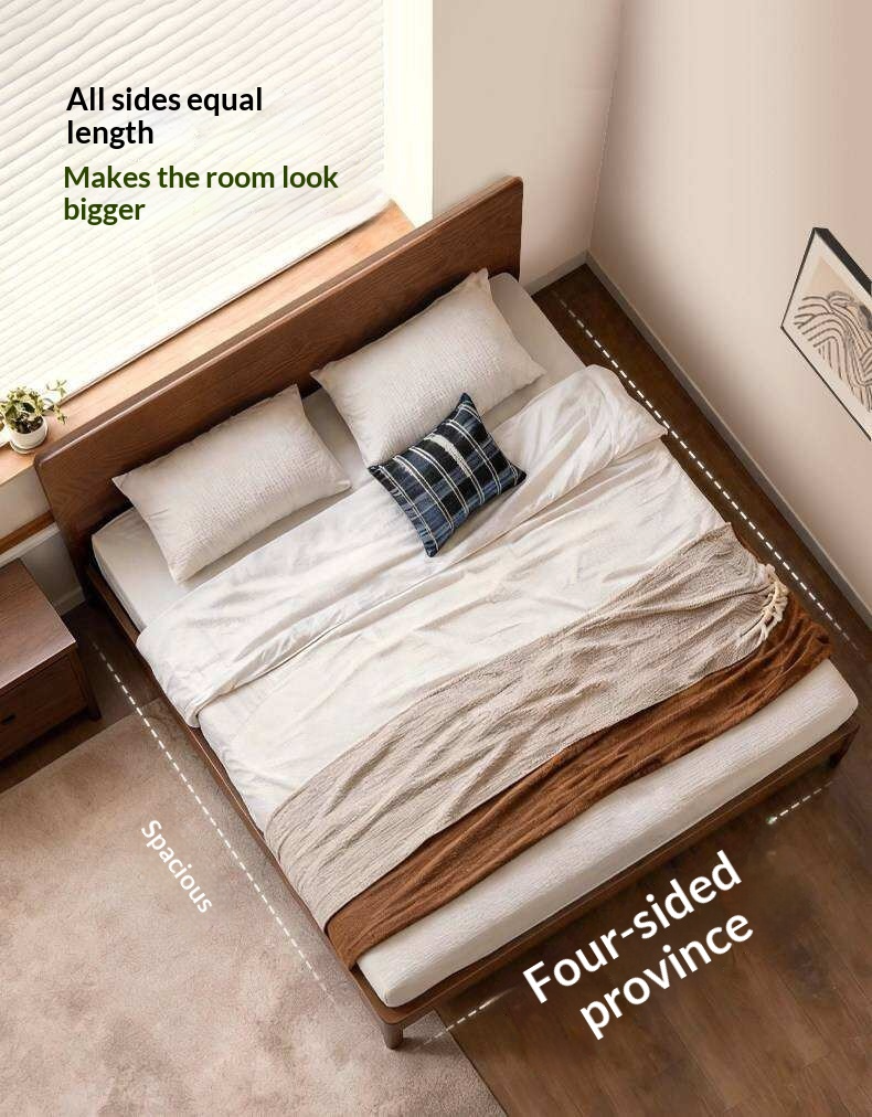 Oak Solid Wood Bed Platform Bed with Rectangular Panel Headboard and Tapered Legs
