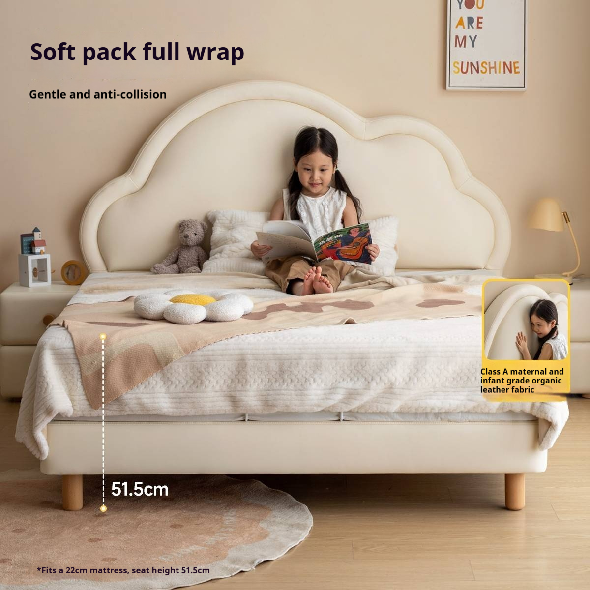 Сream style Organic Leather kid's Cloud Bed<