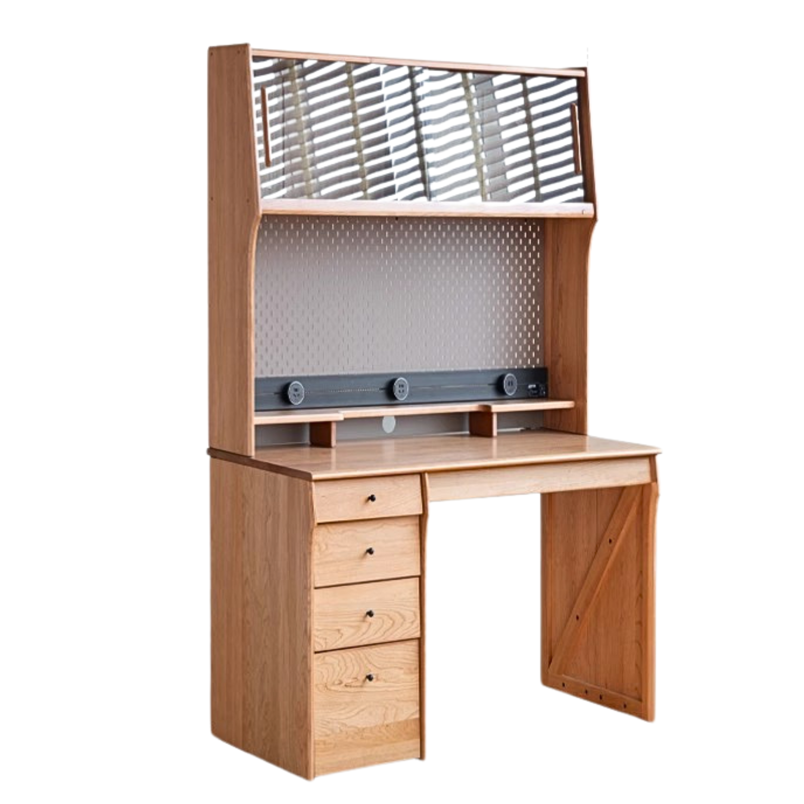 Oak, Cherry Solid Wood Desk Bookshelf Integrated Warm Light