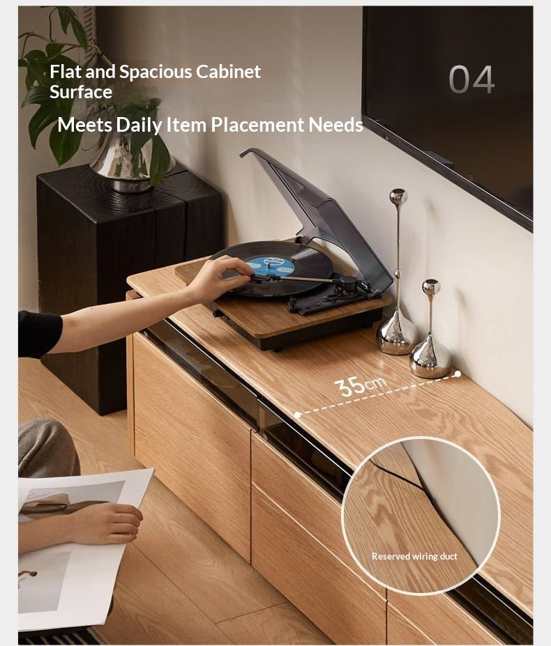 Oak Solid Wood TV Stand with Modern Minimalist Storage Design.