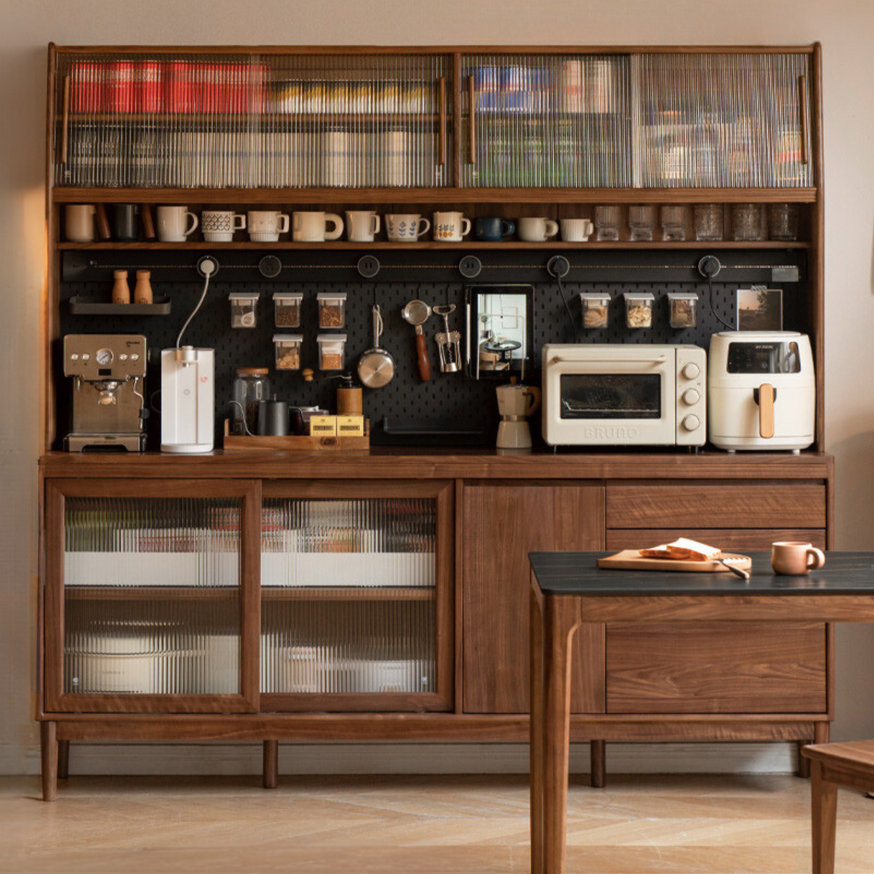 Black Walnut, Oak Solid Wood Rock Board Sideboard