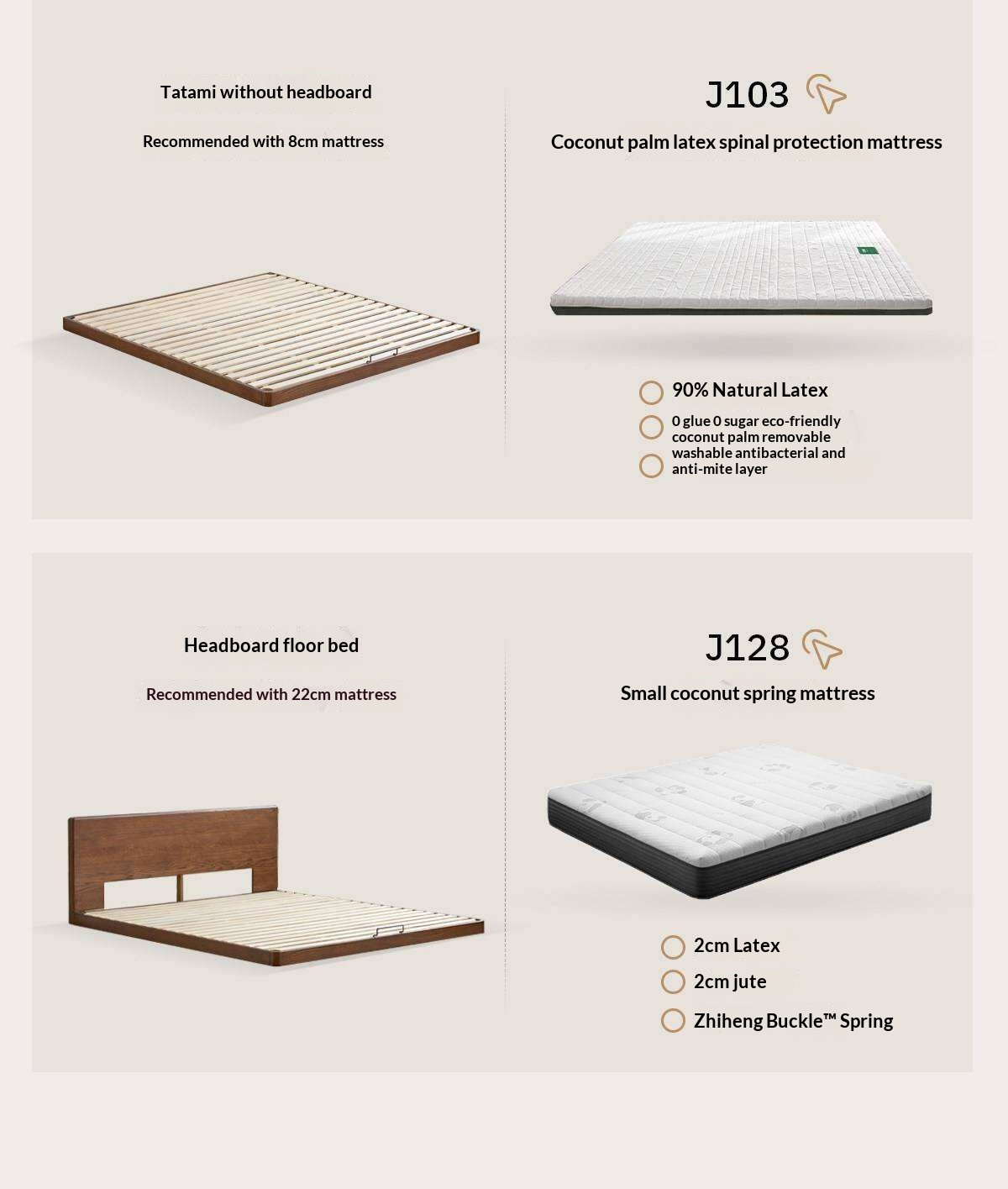 Oak Solid Wood Bed with Removable Headboard and Low Floor Design