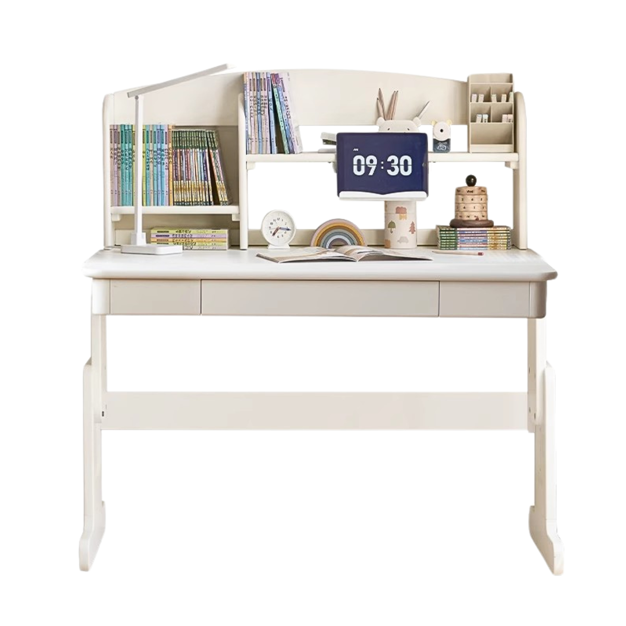 Beech Solid Wood Lift Study Desk Adjustable White Children's Desk