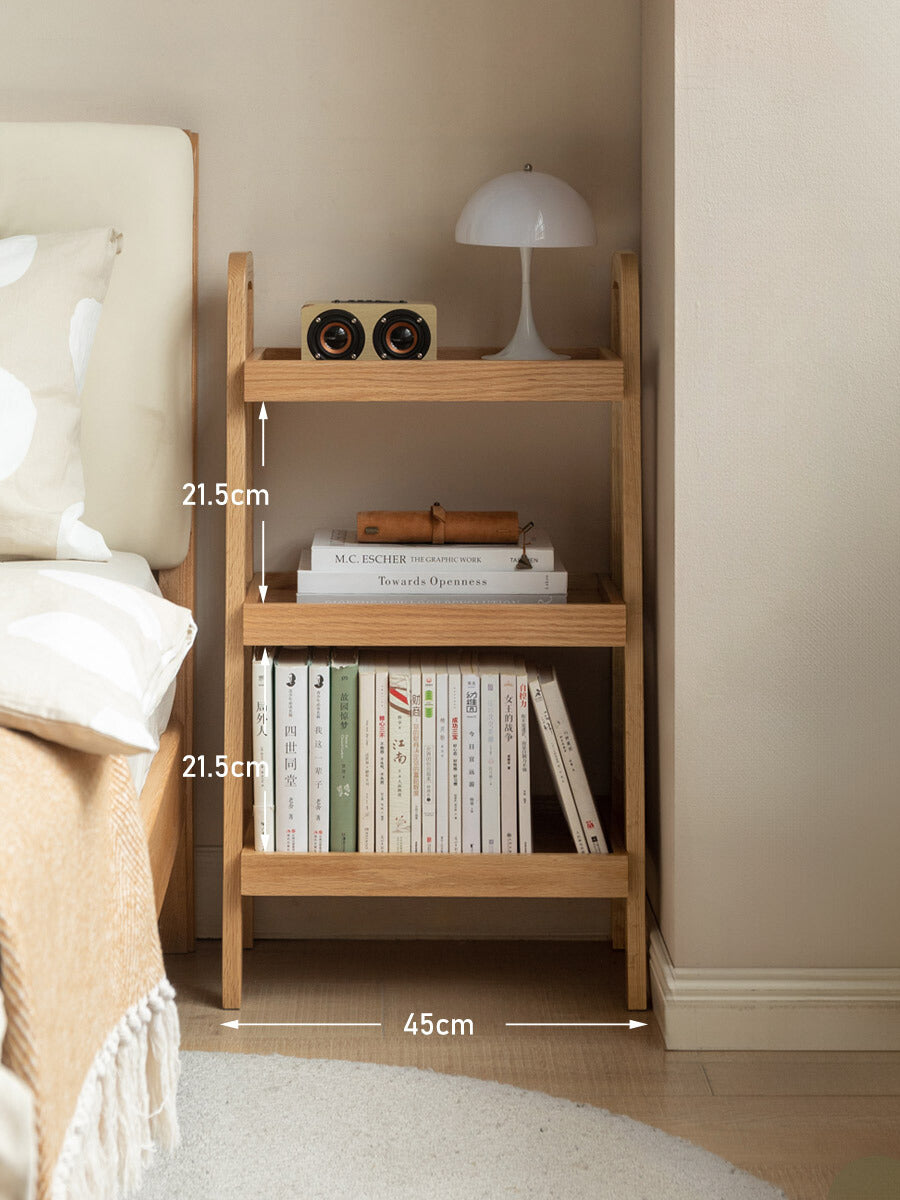 Oak Solid Wood Trapezoidal Three-Tier Bookshelf, Side Table