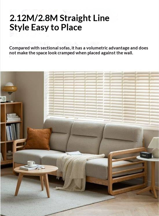 Oak solid Wood Floor-Standing Fabric Sofa with Wood Armrests