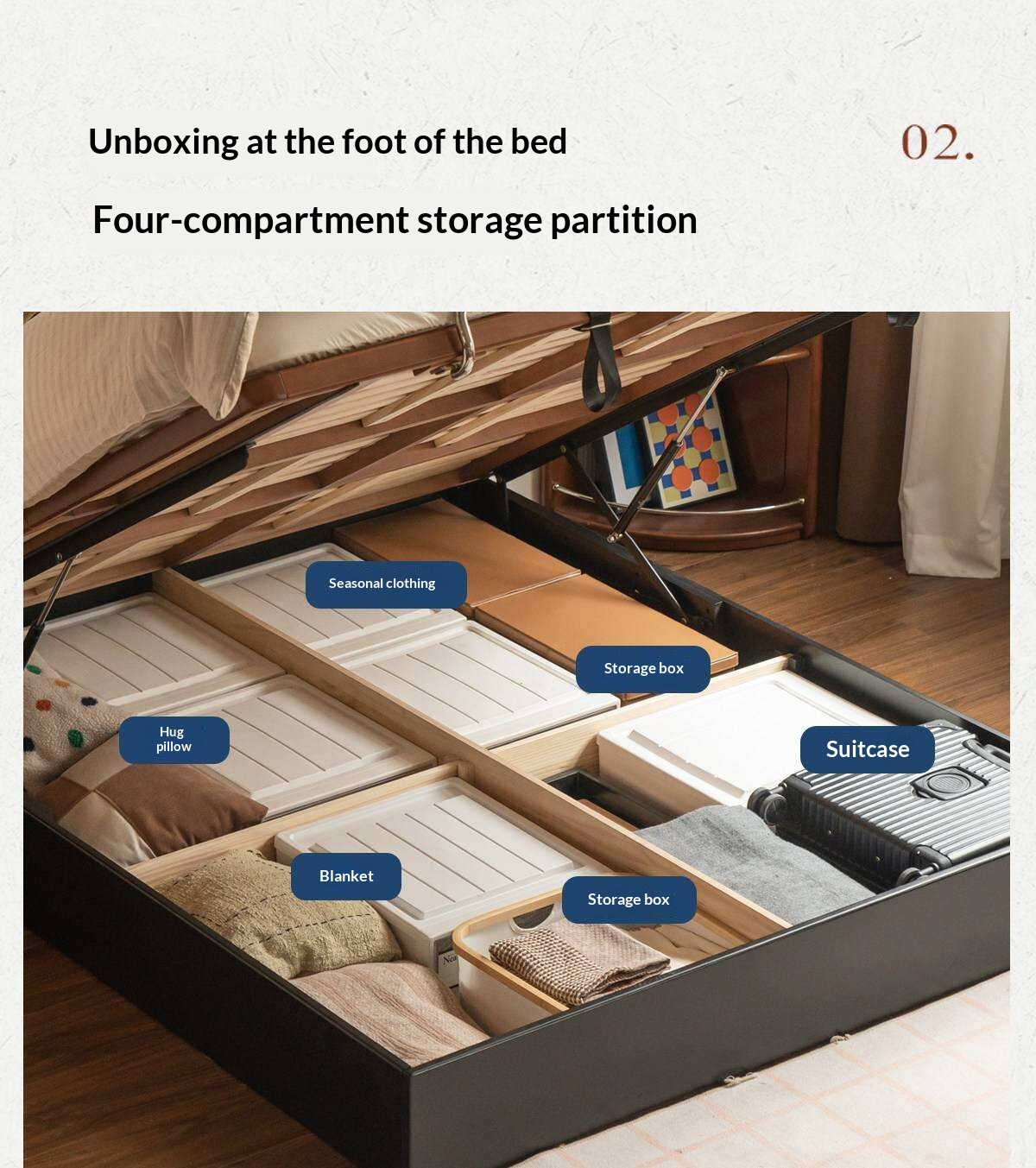 Poplar Solid Wood Channel Tufted Platform Bed with Gas Lift Storage