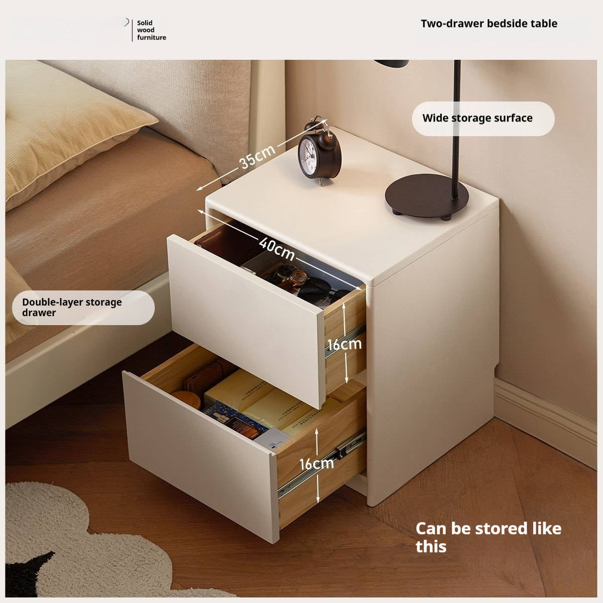 Solid Rubberwood Nightstand.