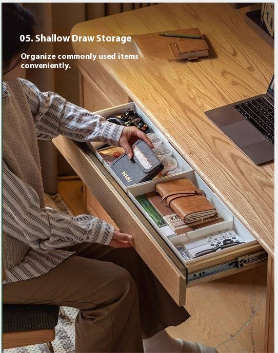 Oak Solid Wood Modern Computer Desk With Shelf