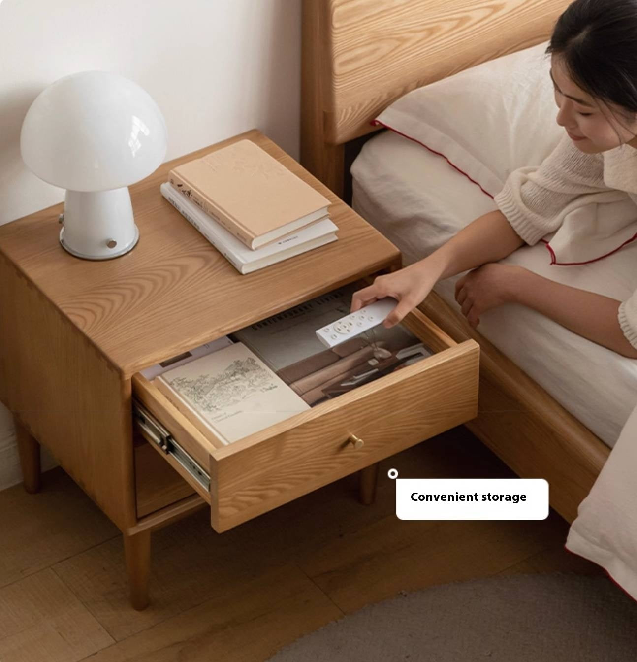 Ash, White Ash, Cherry Solid Wood Modern Style Nightstand