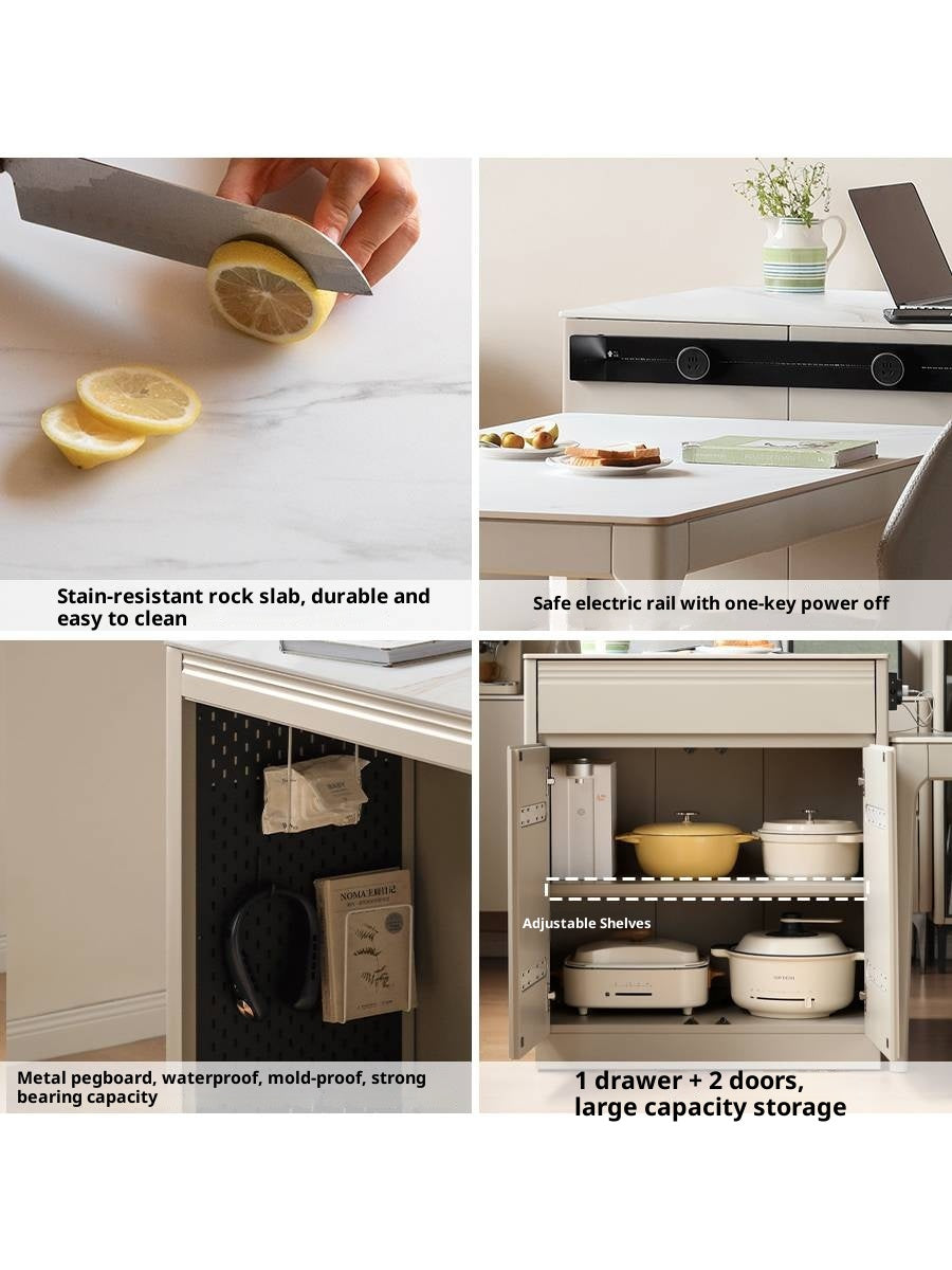 Tulipwood Solid Wood Light Luxury Rock Plate Island Dining Table, Dining Buffet