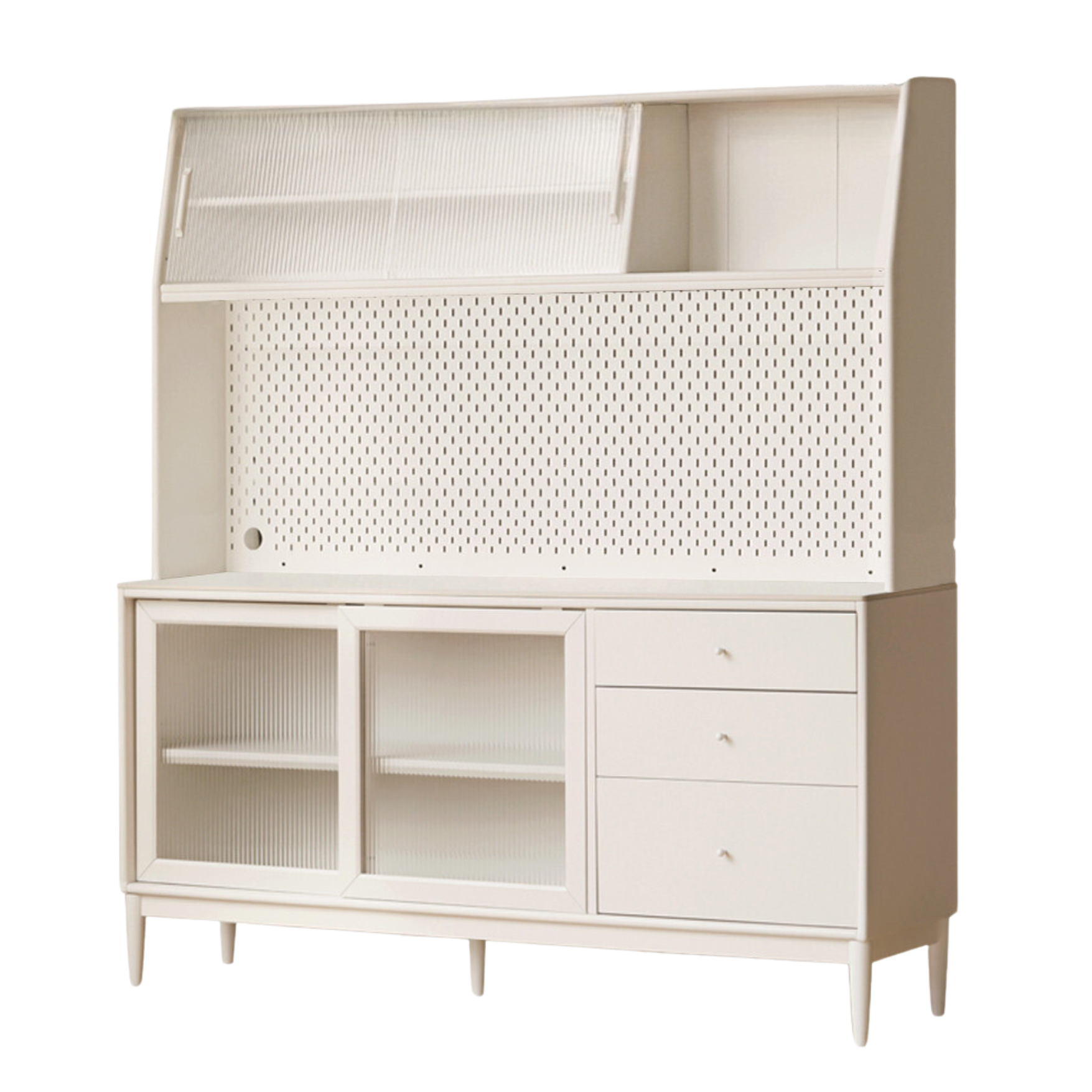 Solid RubberWood Dining Sideboard Cream Style Against The Wall Integrated