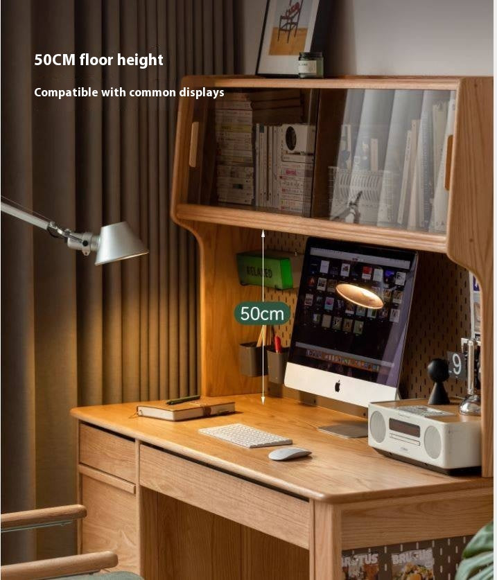 Oak Solid Wood Modern Computer Desk With Shelf