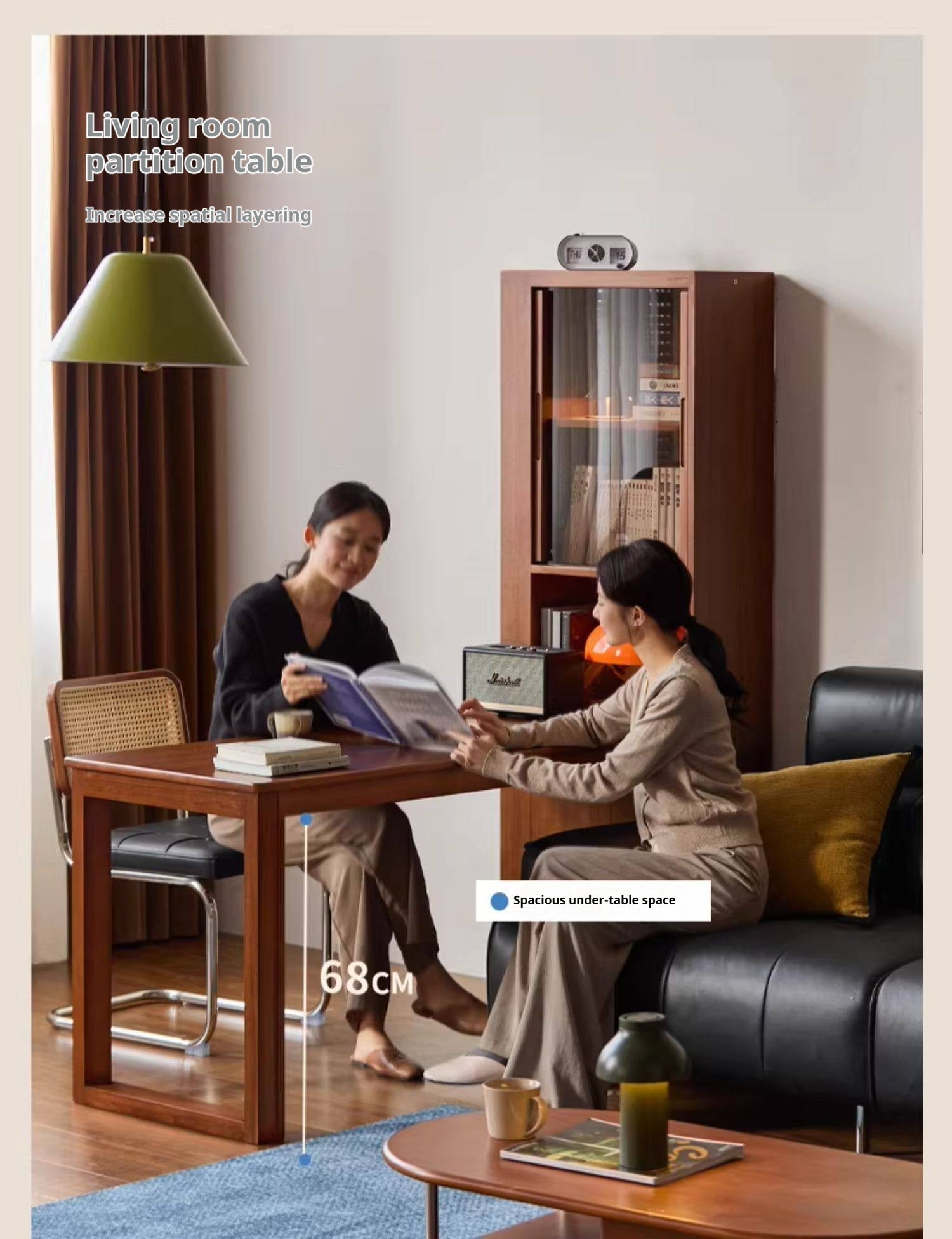 Poplar Solid Wood Retro Style Multifuntional Desk with Integrated Bookshelf