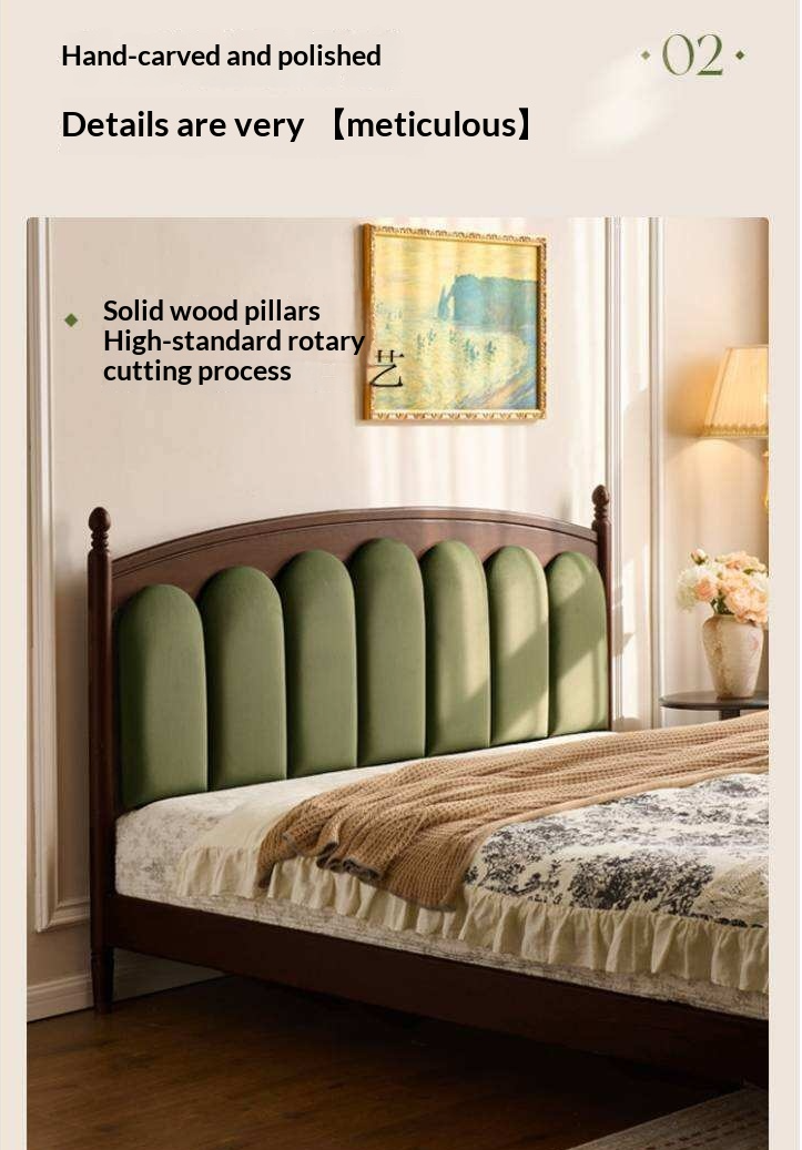 Ash Solid Wood Arched Channel Tufted Platform Bed with Turned Posts