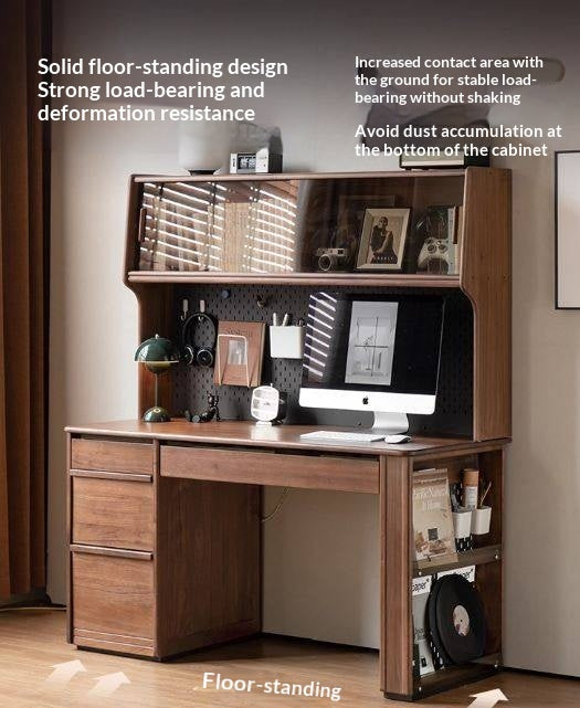 Black Walnut Solid Wood Combination Desk With Shelf