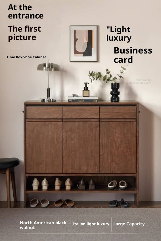 Black Walnut, Oak Solid Wood Italian Light Luxury Shoe Cabinet