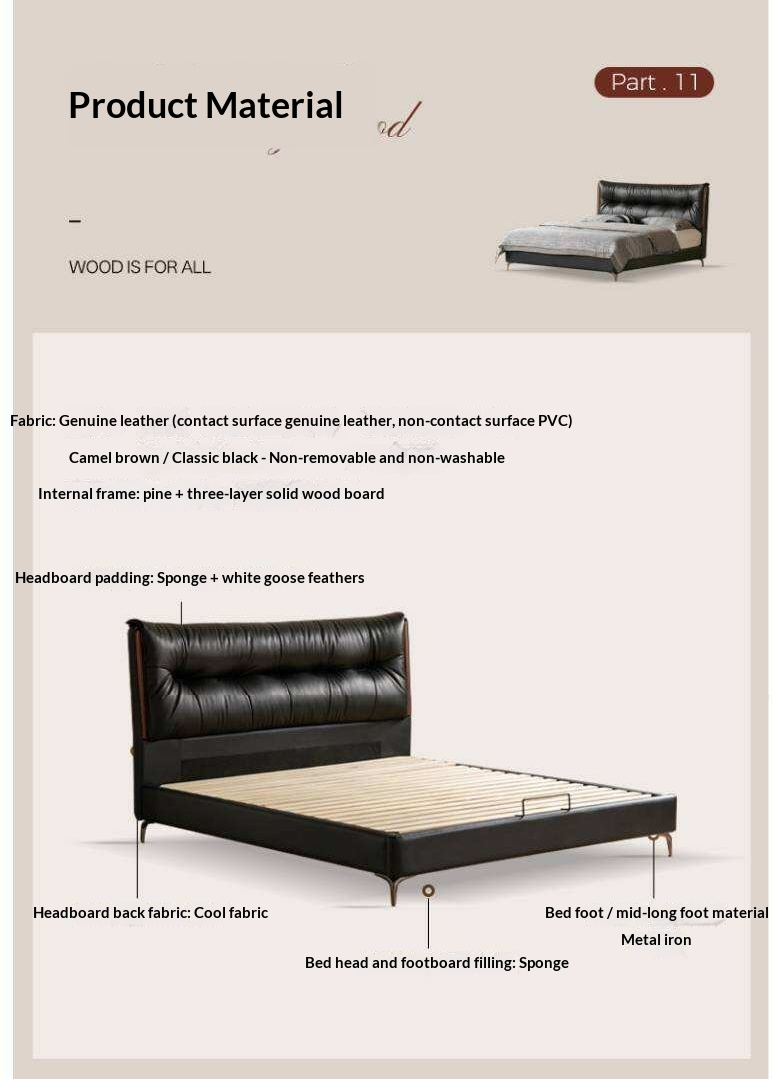 Genuine Leather Platform Bed with Wingback Tufted Headboard