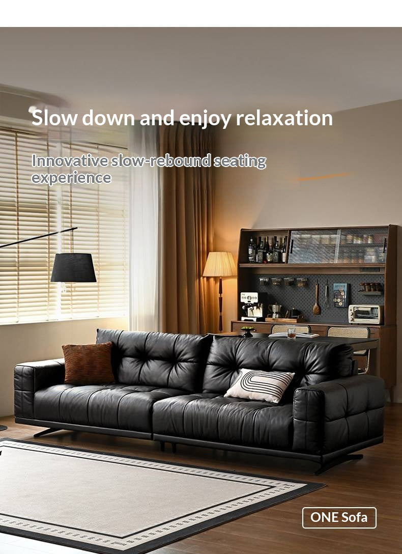 Genuine Leather Biscuit Tufted Sofa with Track Arms