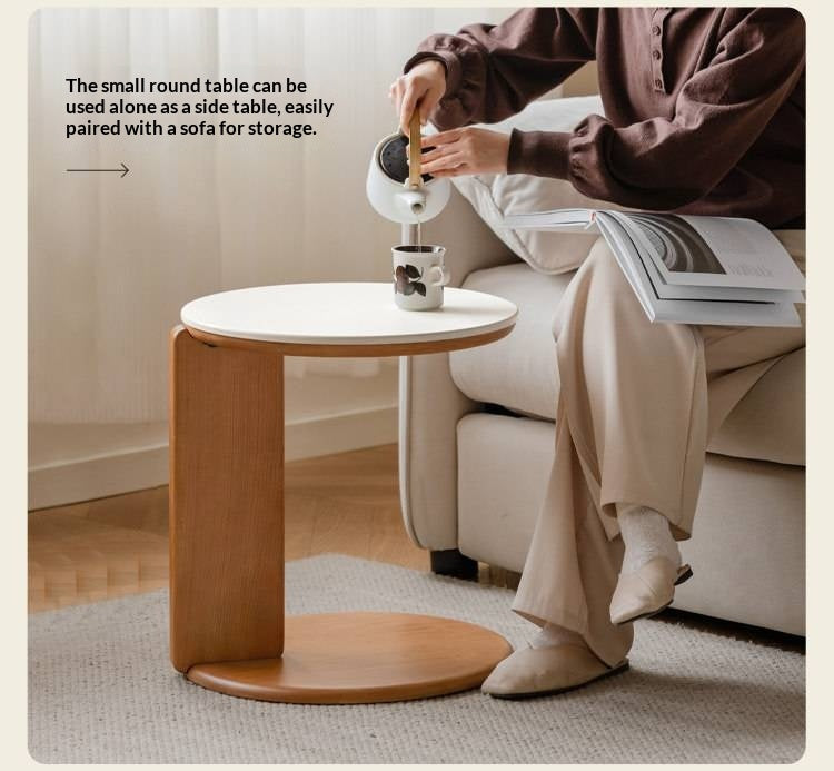 Cherry Solid Wood Round Coffee Table, Side Table