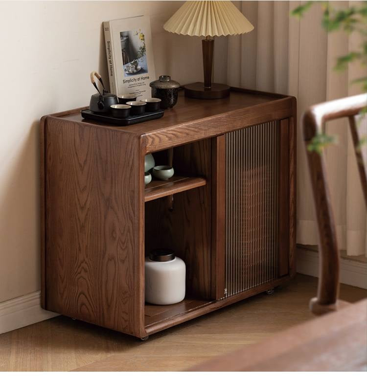 Ash, Oak, Black Walnut Solid Wood Mobile Side Tea Cabinet
