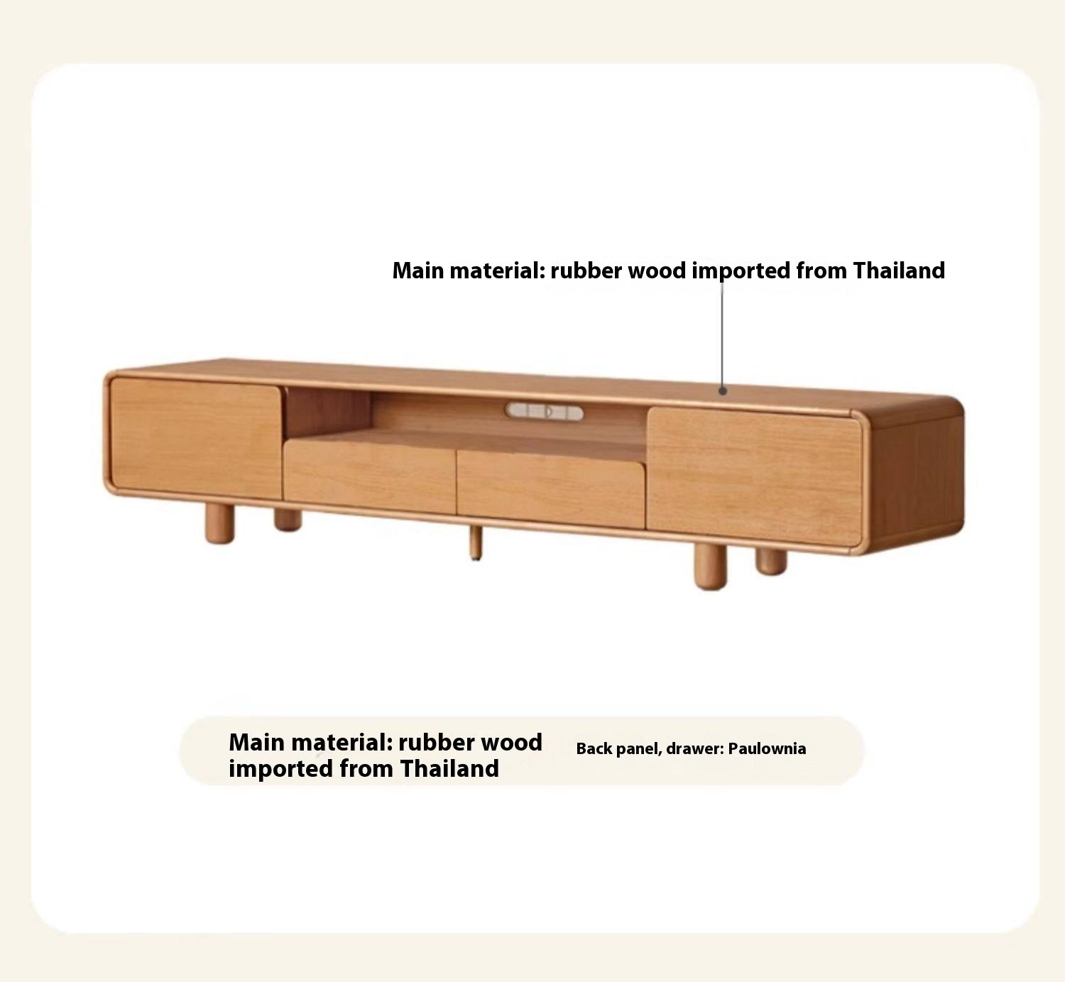 Solid Rubberwood, Oak Solid Wood Scandinavian TV Stand