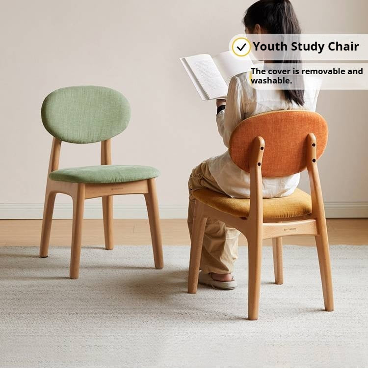 Beech Solid Wood Kids Study Chair with Oval Upholstered Back