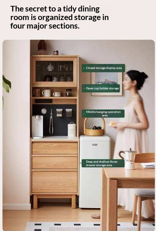 Oak Solid Wood Corner Sideboard with Simple Storage Cabinet