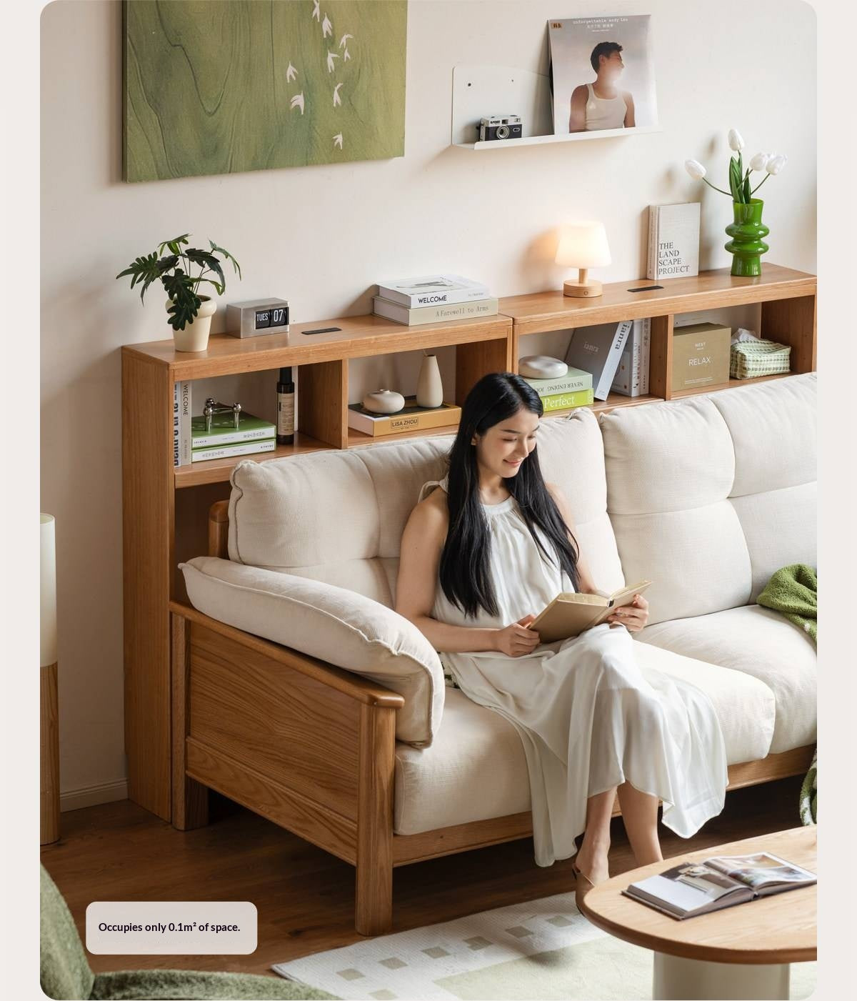 Solid RubberWood Sofa Back Console Table with Open Storage Shelves