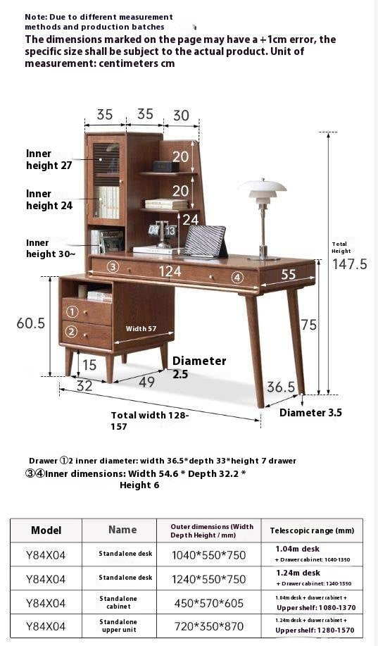 Oak Solid Wood Retractable Computer Desk