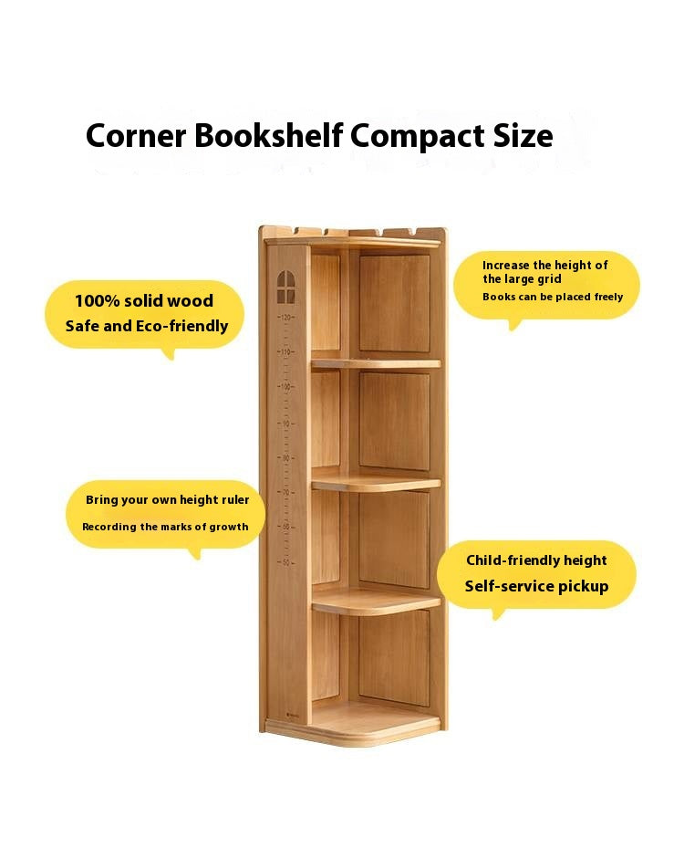 Beech Solid Wood Children's Bookshelf Storage Corner Cabinet