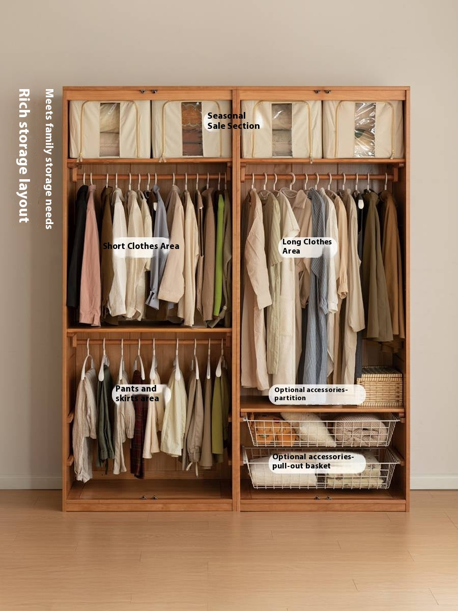 Cherry Solid Wood Swing Door Rattan Wardrobe