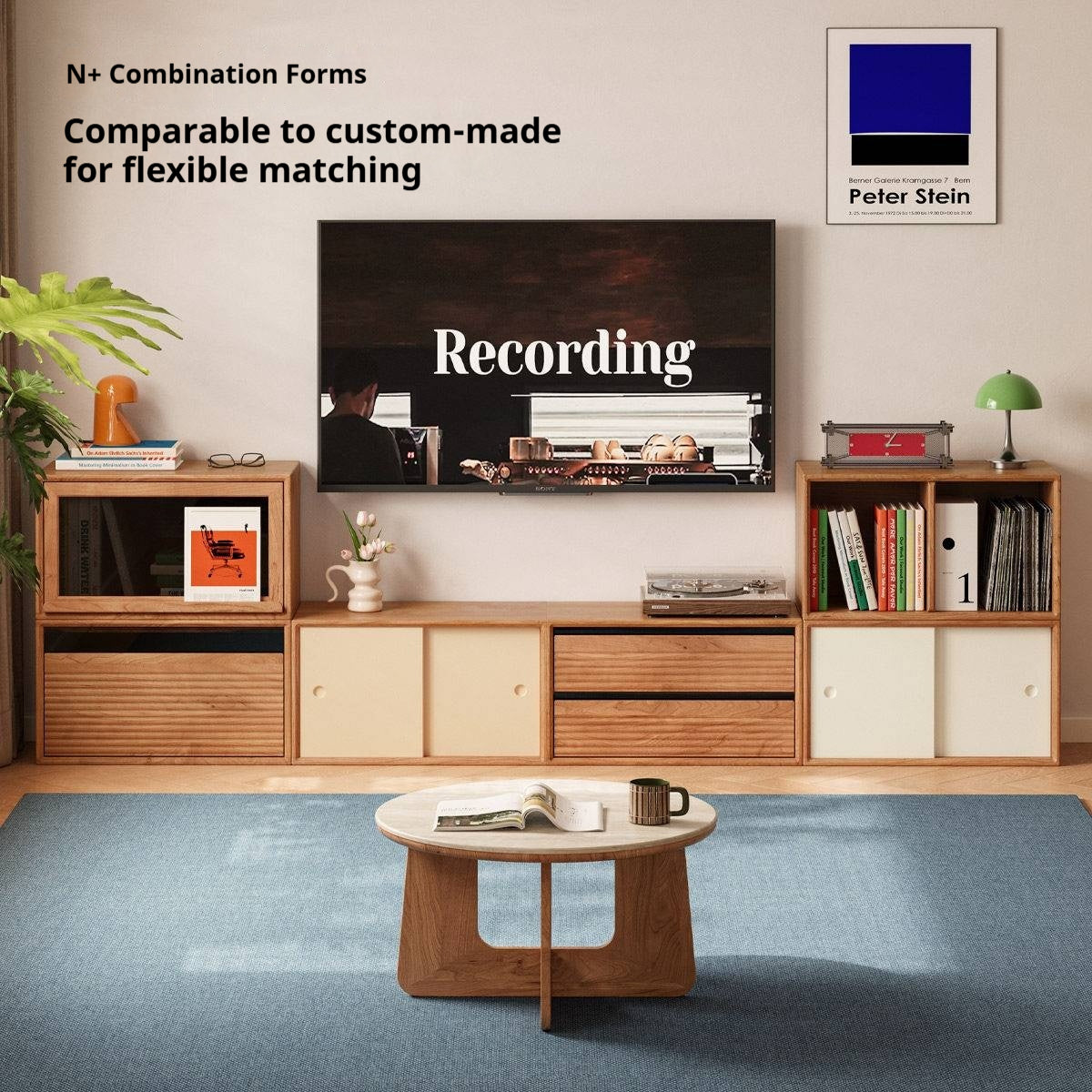 Cherry Solid Wood Modular Cube Storage Cabinet System
