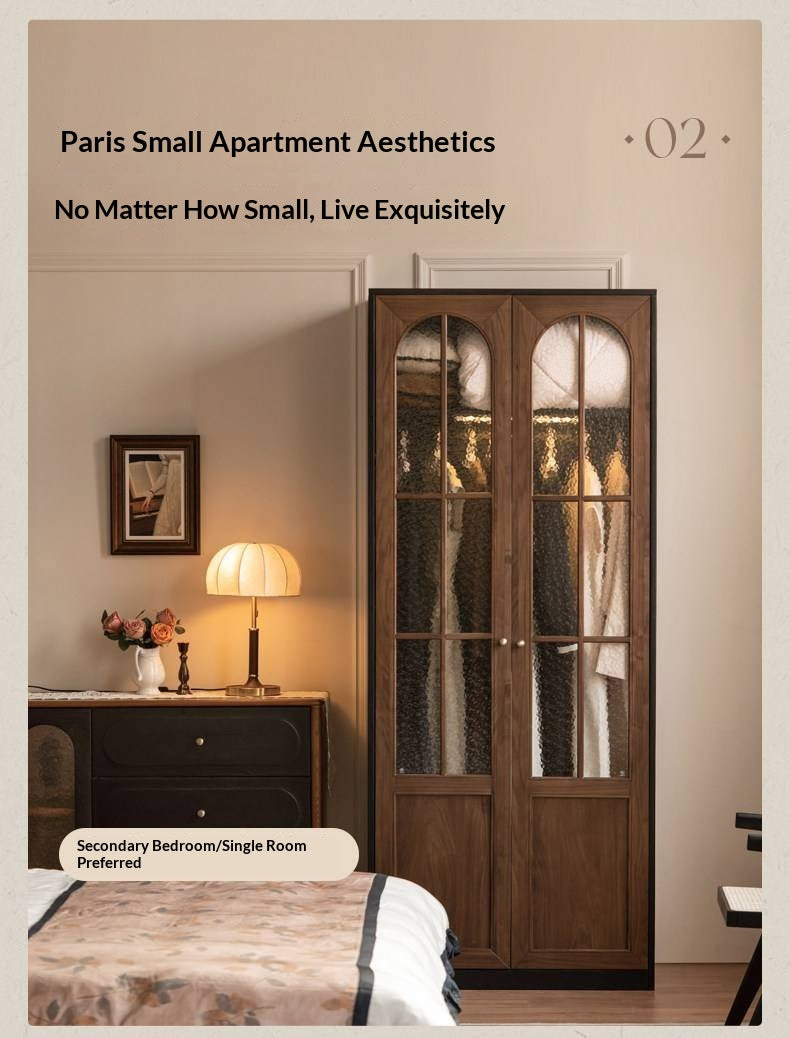 Black Walnut Solid Wood Wardrobe French Retro Style